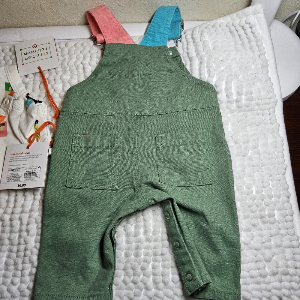 1 Christian Robinson print overalls and onsie size 0/3 mos